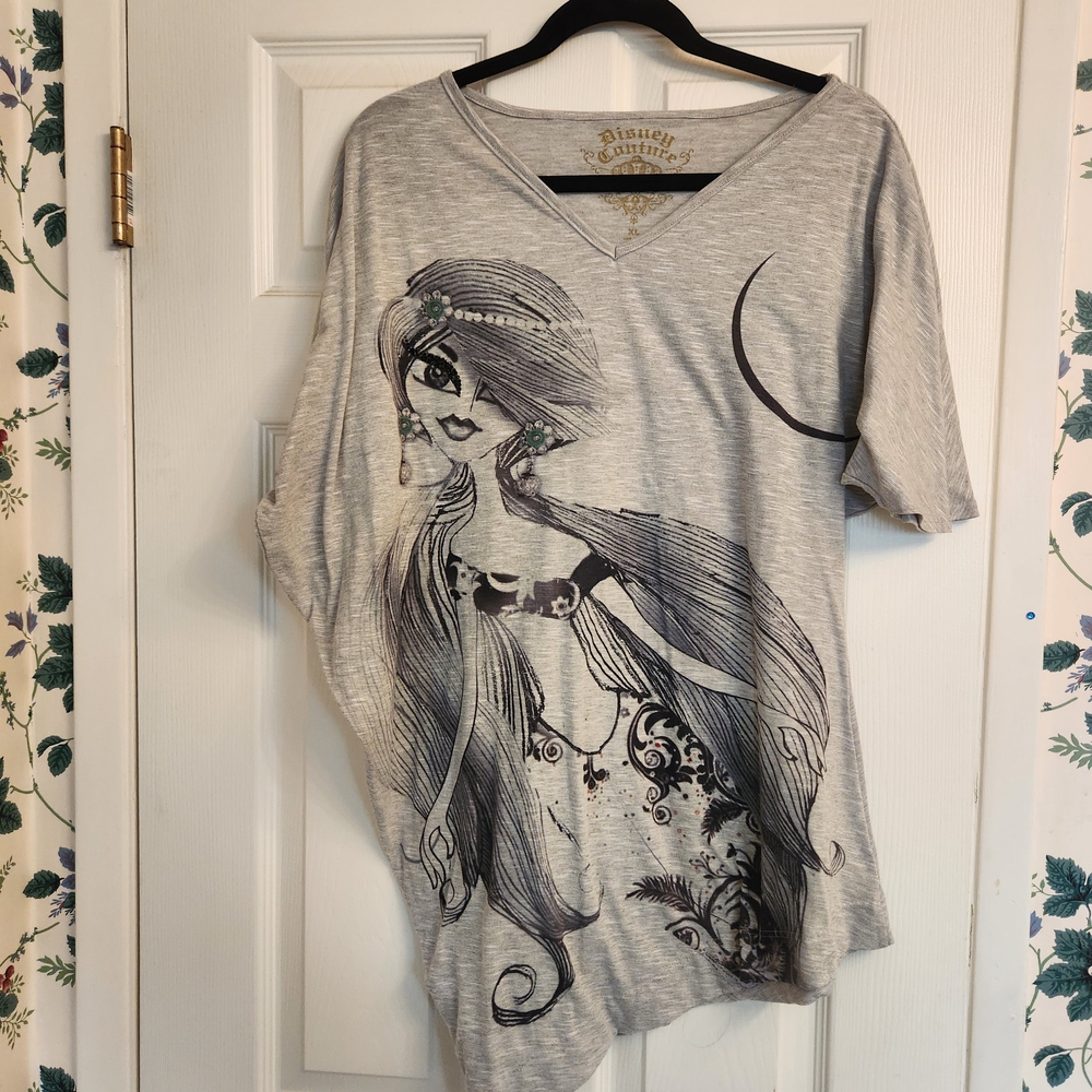 Disney Couture- Grey Graphic V-Neck Women's Top